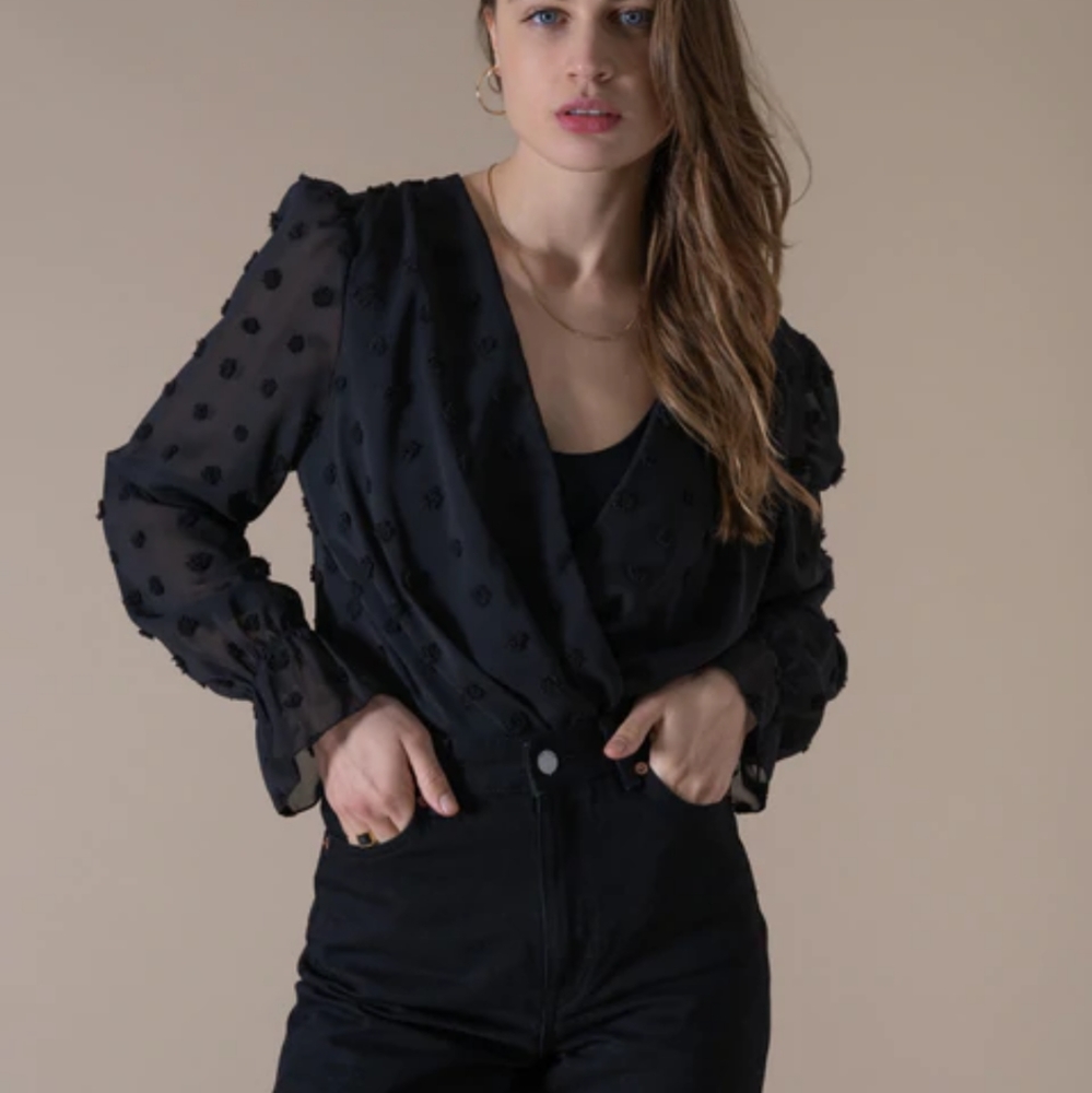 Shein crop top black polkadot